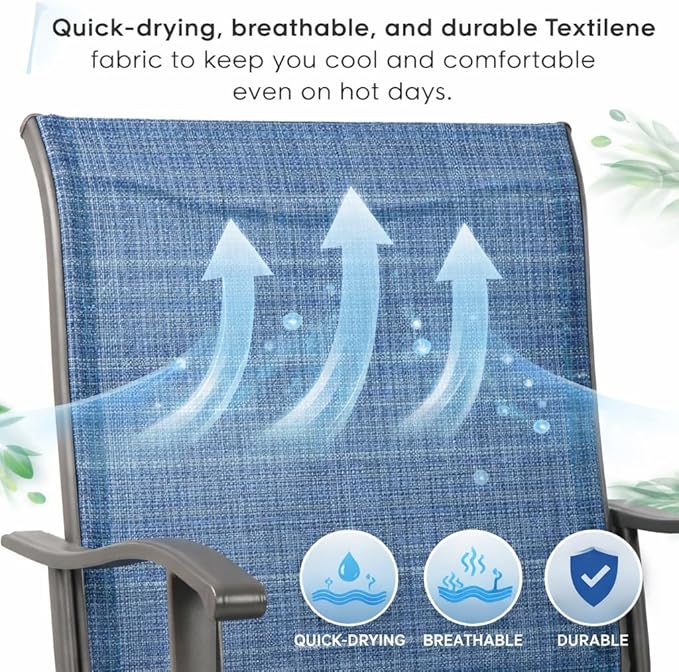 Kozyard Isabella Outdoor Swivel Bar Stools, Counter Height Patio Swivel Chairs with Textilene Seat, High Outdoor Bar Chairs for Backyard, Bistro, and Patio Bars NavyBlue