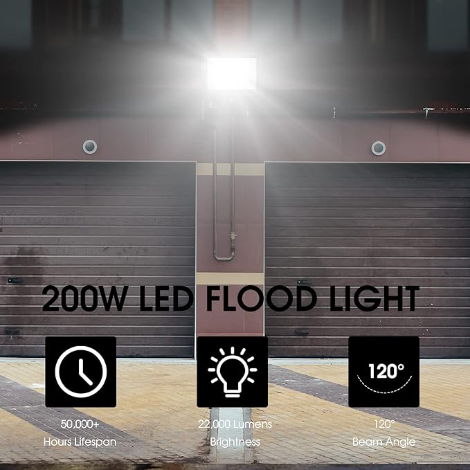 200W LED Flood Light 2 Pack, 22500lm Super Bright Security Lights, IP66 Waterproof Outdoor Flood Light, 5000K Daylight White Floodlight for Yard, Garden,Basketball Court, Arena