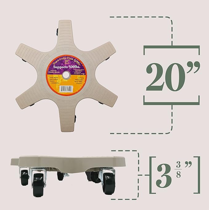 Bosmere 20" Plant Caddie - Heavy-Duty Rolling Plant Stand with Locking Wheels, 500 lb Capacity – Durable Plant Caddy for Indoor/Outdoor Use, Light Gray