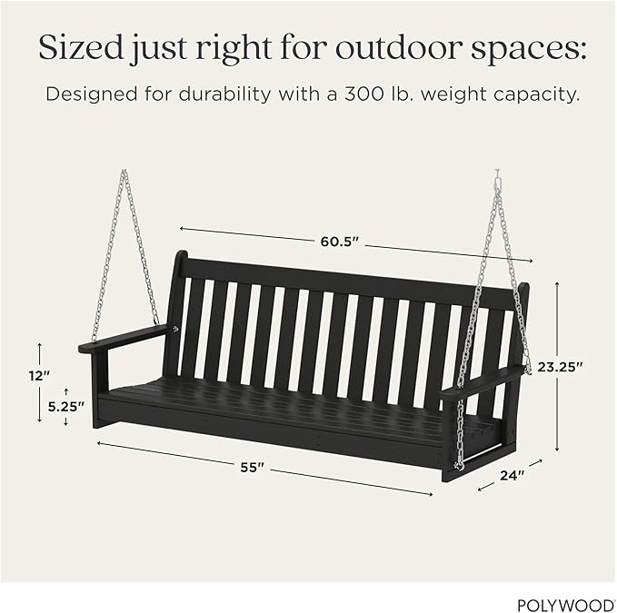 POLYWOOD GNS60BL Vineyard 60" Outdoor Swing, Black