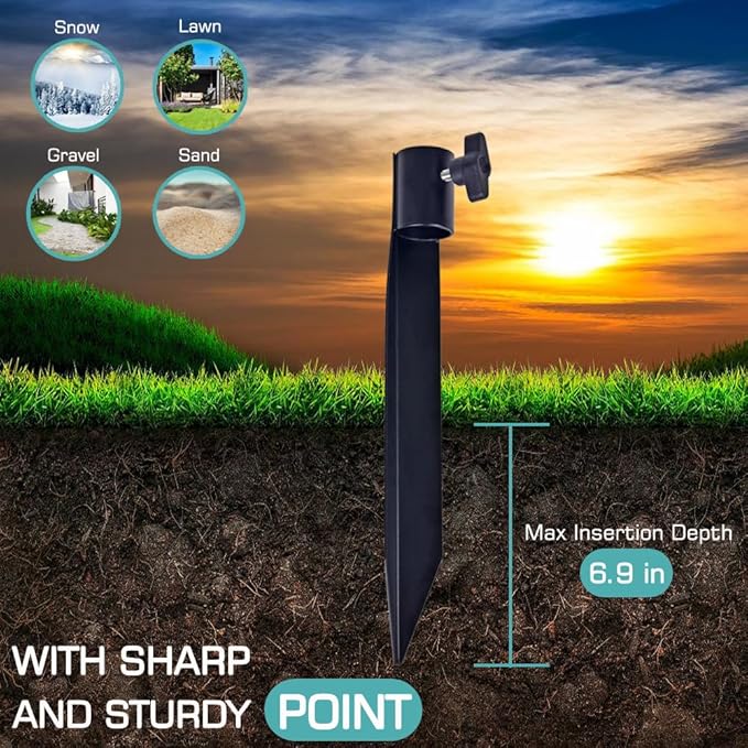 Outdoor Metal Stakes for Ground, Garden Stakes for Lights,Used for Replacement Metal Ground Spike in Live Flame Torches and Solar Lights-6.7 Inch (Black 6 Pack)
