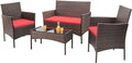 Homall 4 Pieces Patio Rattan Chair Wicker, Outdoor Indoor Use Backyard Porch Garden Poolside Balcony Furniture Sets (Red)