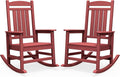 SERWALL Patio Rocking Chairs Set of 2, HDPE Outdoor Rockers for Adults, Oversized All-Weather Porch Rocking Chairs, Red