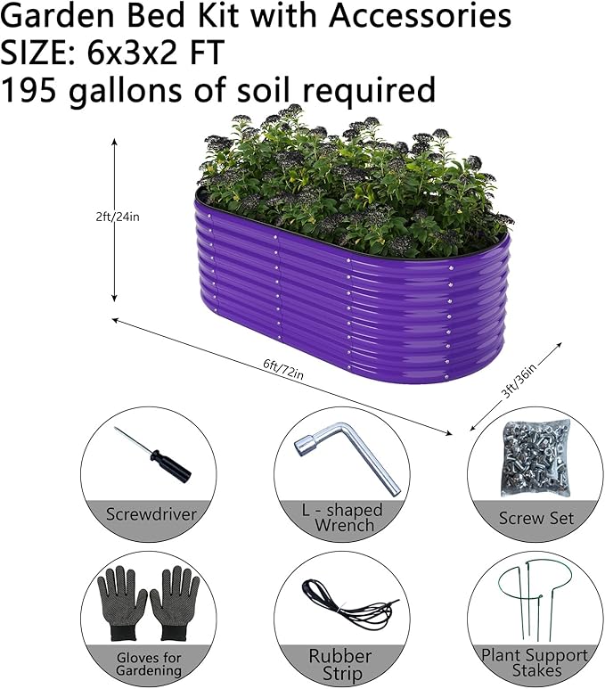 Galvanized Metal Planter Raised Garden Bed Kit for Gardening Outdoor，6x3x2ft Planter Grow Garden Box Raised Flower Bed，Long Vegetable Clearance Herb Raised Garden Beds For Container Gardening