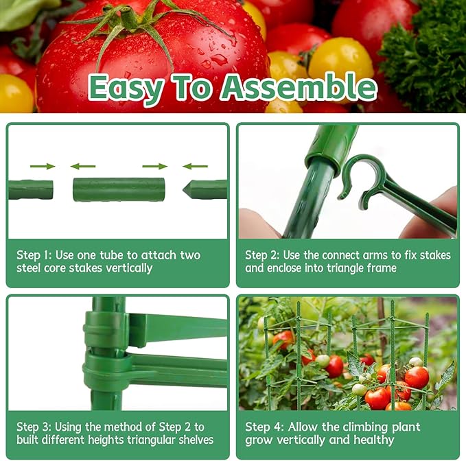 Riare 6 Pack 4 FT Tomato Cages for Garden- 48inches Heavy Duty Garden Stakes, Adjustable Tall Tomato Plant Support Tomato Trellis Cage for Pots, Raised Garden Bed, Climbing Vegetables Plants Flowers