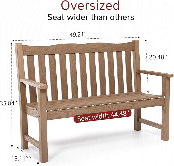 Stoog Outdoor Benches Set of 2, 2-Person Poly Lumber Garden Bench with Real Wood Look, Never Fade & Rust-Proof, All-Weather for Patio, Porch, Deck, and Backyard, Teak