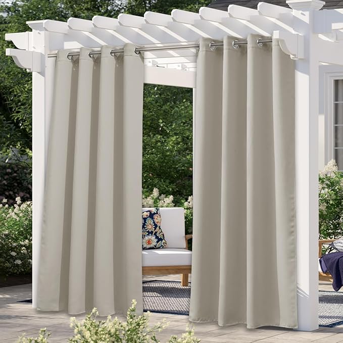 NICETOWN Natural Outdoor Curtains for Patio Waterproof, Thermal Insulated Rustproof Grommet Light Blocking Indoor Outdoor Window Treatment Room Darkening for Gazebo, W52 x L95, 1 Panel