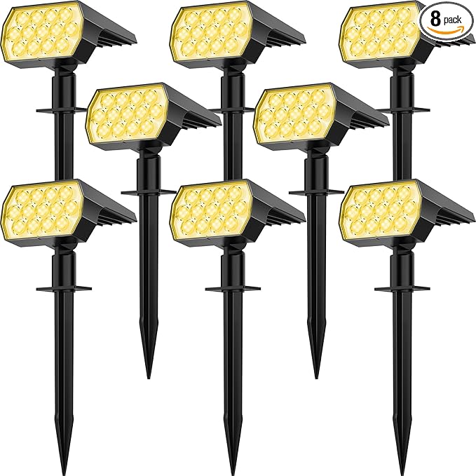 Solar Spot Lights Outdoor 8 Pack, IP65 Waterproof Solar Landscape Spotlights with 65 LEDs, 3 Lighting Modes Solar Garden Lights for Yard Pathway House Driveway (Warm White)