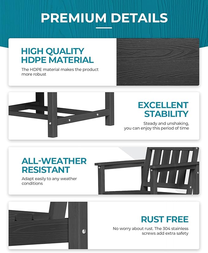 Ciokea Outdoor Patio Dining Chair, HDPE Porch Chairs for Dining Table, All-Weather Durable Outdoor Furniture for Backyard, Garden, Lawn & Poolside, Black