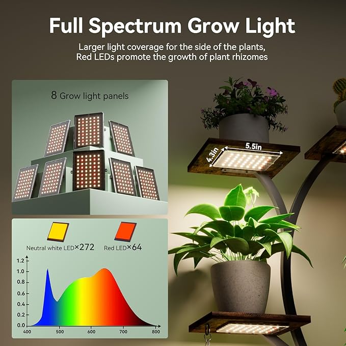 Plant Stand Indoor with Grow Lights 9 Tiered Wood Plant Shelf 62" Tall Plant Stand Metal Frame for Indoor Plants Multiple Flower Pot Holder, Large Plant Rack for Living Room Patio Corner 2 Pack