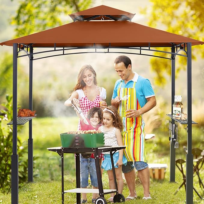 ABCCANOPY 8x5 Grill Gazebo - Outdoor BBQ Canopy Shelter with Led Light for Patio Backyard Grilling (Rust Red)