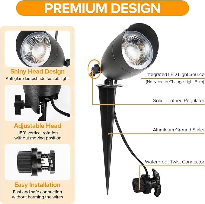LUTEC 5CCT 12V Low Voltage Landscape Lighting Die-cast Aluminum Spot Lights with Connectors, IP65 Outdoor Landscape Spotlights, 7W 650LM for Tree Garden, 4 Pack (No Transformer Kits)