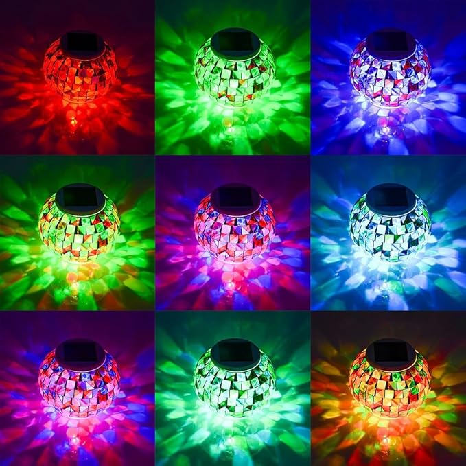 Aukora Color Changing Solar Powered Glass Ball Garden Lights, Table Lamps Waterproof Night Light for Patio, Party, Yard, Room, Bar, Wine Cabinet, Outdoor/Indoor Decorations, Ideal Gift(Mosaic Glass)