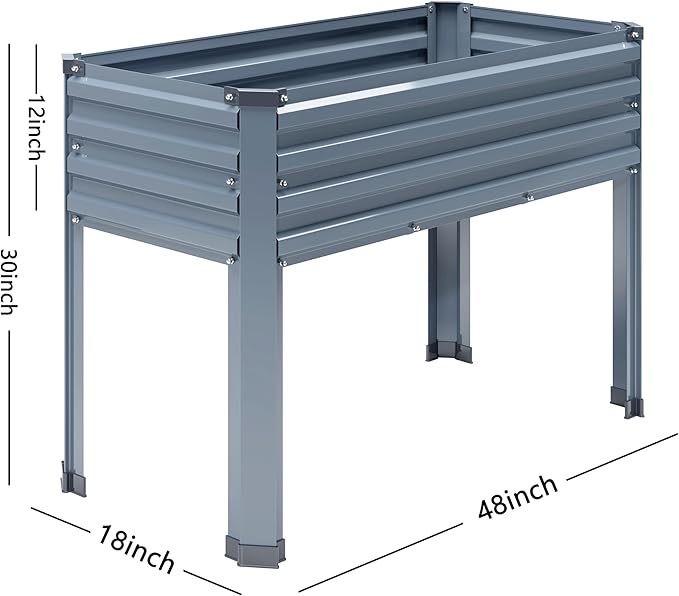 2PCS Galvanized Raised Garden Bed with Legs,2PCS 48×18×30in Elevated Planter Box for Backyard,Outdoor Garden, Patio, Balcony, 300lb Capacity,Grey