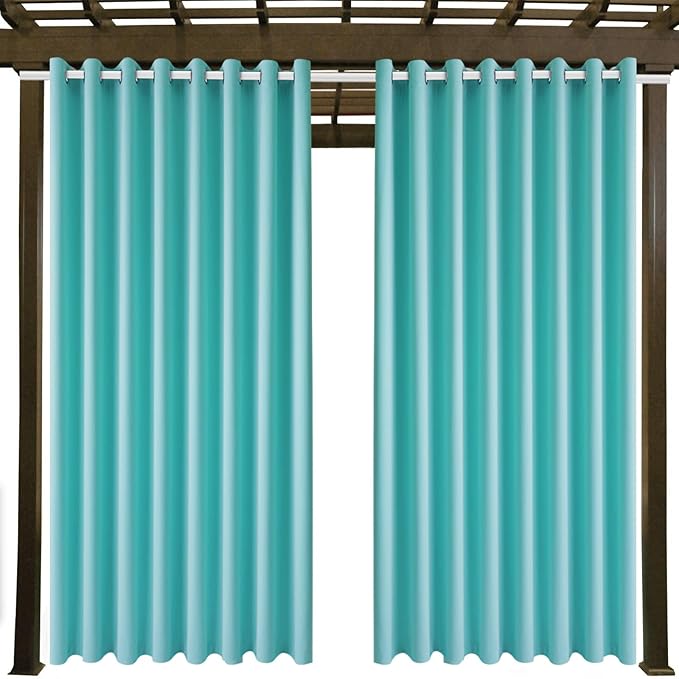 Waterproof Outdoor Curtain W105 x L84 - Grommet Top Sunlight Blocking Window Treatment Drapes Blackout Curtains for Home Bedroom Living Room Outdoor Patio Porch Gazebo (Teal Blue, 2 Panels)