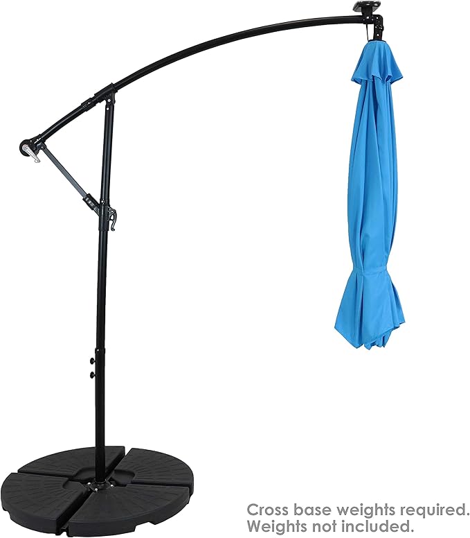 Sunnydaze 10' Solar Offset Patio Umbrella - Solar Cantilever Umbrella Outdoor with LED Lights - Polyester Shade, Air Vent, & Cross Base