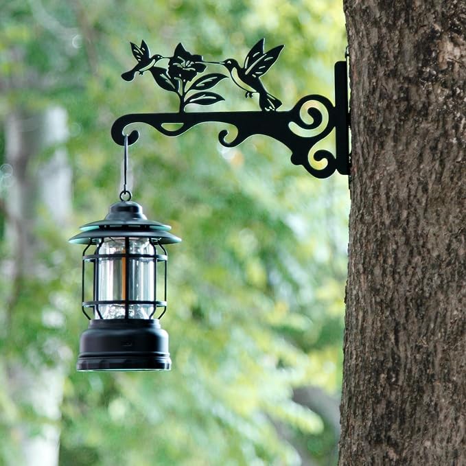 Elegant Bird Pattern Wall Hooks - 10/12/14 Inch Metal Plant Hangers for Indoor & Outdoor - Rust-Resistant Bracket for Plants, Feeders, Chimes, Lanterns (2, Black, 10 inch)