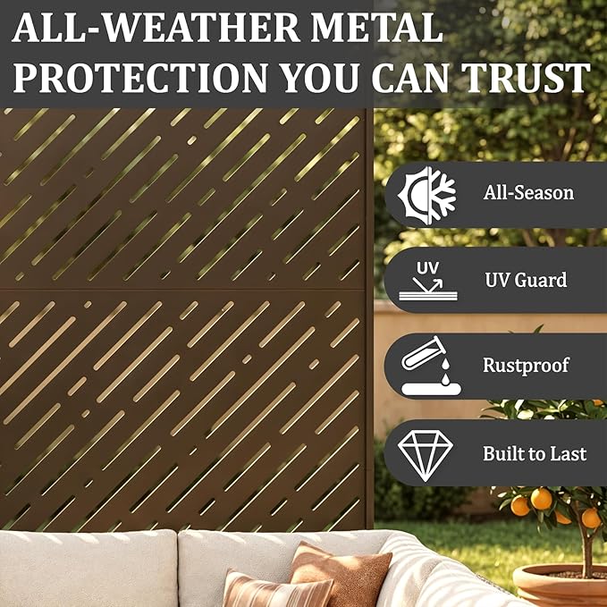 Metal Privacy Screen Outdoor 72x44in (6FT) – Rustproof Steel Decorative Fence Panel, Weatherproof Garden Divider for Patio, Backyard & Balcony, Metal Panels for AC Unit or Trash Bin Enclosure