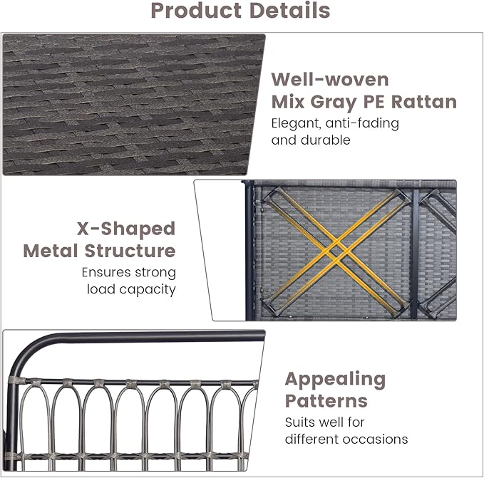 Tangkula Outdoor Wicker Porch Swing, 2-Person Hanging Seat with Seat & Back Cushions, Heavy-Duty Metal Frame & 2 Sturdy Hanging Ropes, Wicker Woven Swing Loveseat for Front Porch