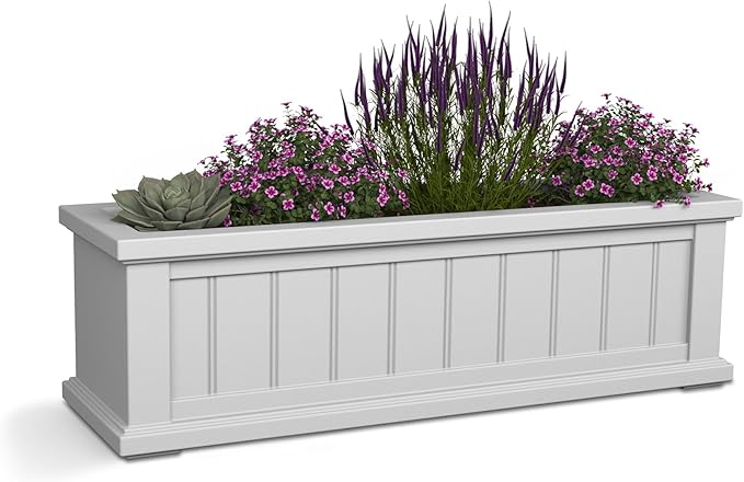 Mayne Cape Cod 3ft Window Box - White - 36in L x 11in W x 10.8in H - with 6.5 Gallon Built-in Water Reservoir (4840-W)