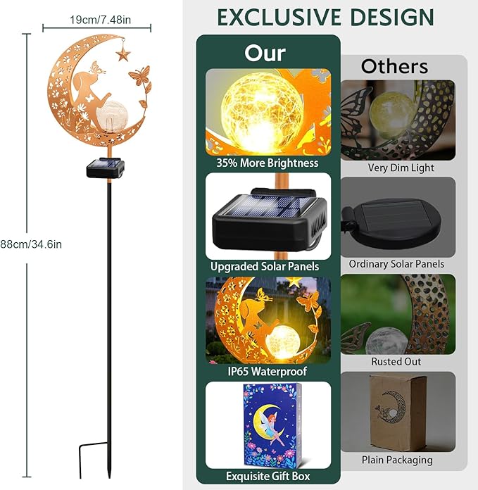 ZNYCYE Solar Lights Outdoor Decorative Moon Dog Butterfly Solar Stake Lights Birthday Gifts for Women mom Grandma, Garden Decor Waterproof for Walkway, Yard, Lawn, Patio (Warm White)