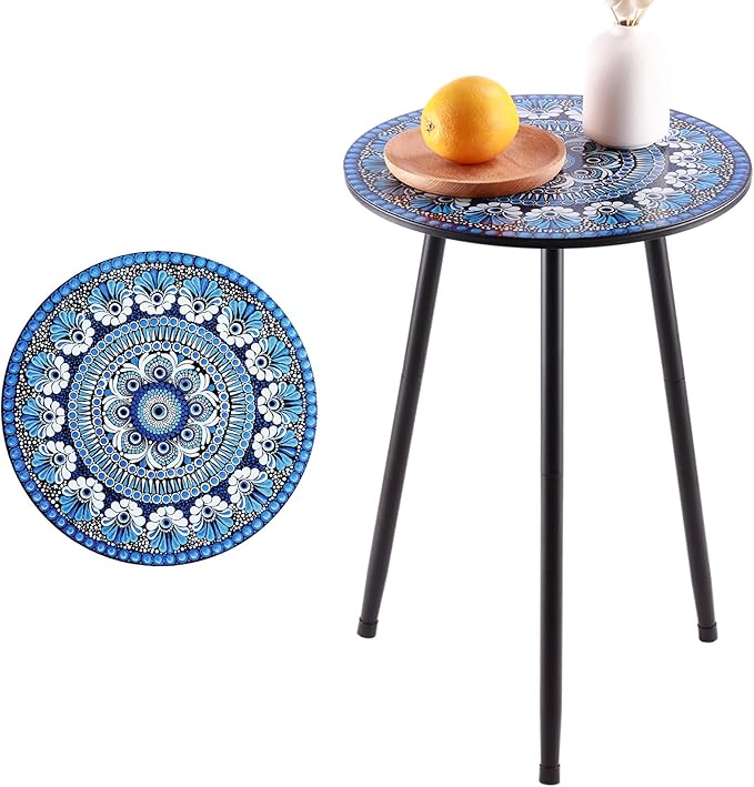 Party Zealot 1 Pack Metal Mosaic Round Side Table 13.4" Small End Table for Patio Round Accent Garden Corner Stand for Small Spaces Weather-Resistant for Balcony Plant Stand Indoor Outdoor