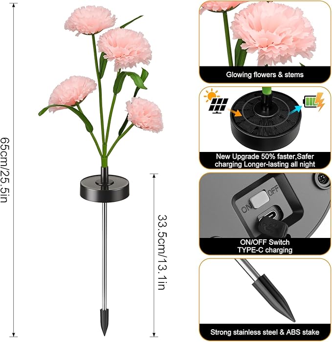 Upgraded Solar Garden Lights, 4 Pack Outdoor Solar Lights, New Round Panel for 40-Hour Runtime, Serve as Outdoor & Indoor Decor, 7-Color Changing Flower Lights, Waterproof for Patio Yard Decoration