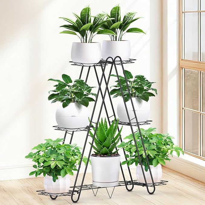 Heavy Duty Metal Plant Stand, Indoor Outdoor Plant Shelf & Rack - 3 Tiers 7 Pots, Plant Holder for Plants/Flowers/Planters, for Living Room Home Corner Patio & Garden
