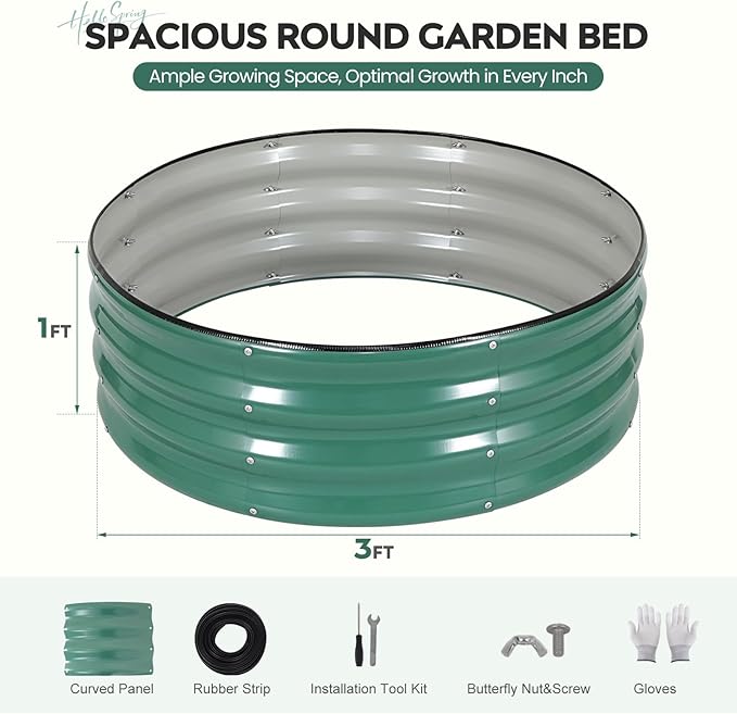 ZORMY Galvanized Raised Garden Bed Outdoor, Round Metal Planter Boxes 2 Pcs, 3x3x1ft Steel Raised Bed Kit for Planting Vegetables, Fruits, Flowers(LotusGreen)