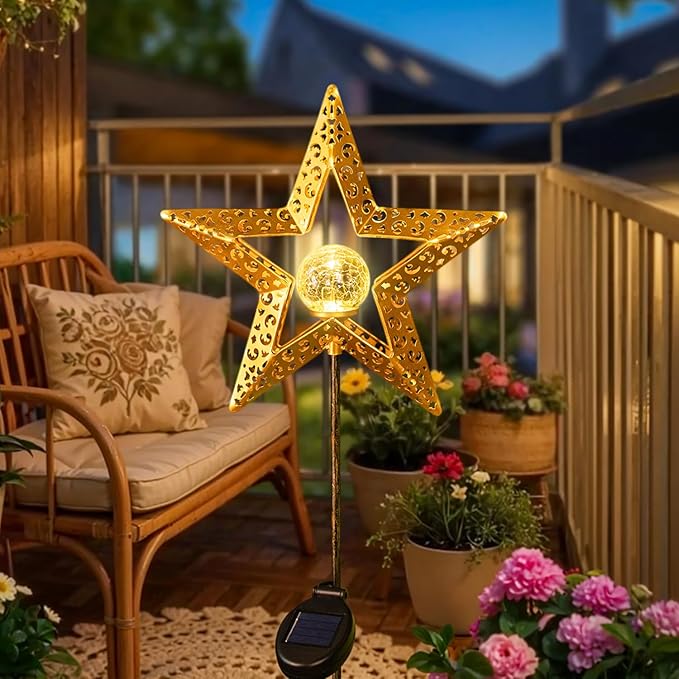 Star Solar Lights Garden Outdoor Decor Waterproof Metal Solar Stakes Lights for Patio Yard Walkway Lawn Patio Garden Gifts