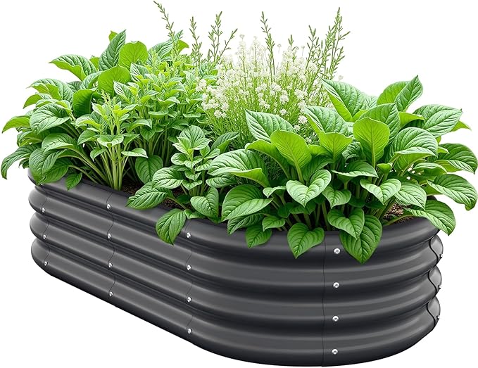 Galvanized Metal Raised Garden Bed Kit for Lightweight Planter Boxes Outdoor with Easy Assembly,4x2x1ft Oval Large Galvanized Gardening Raised Bed for Vegetables, Fruits, Flower,Black