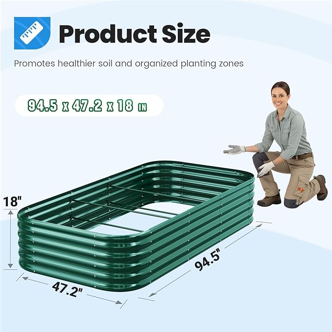 Quictent Galvanized Raised Garden Bed Kit, 8x4x1.5 ft Oval Metal Planter Box Tall for Vegetables Outdoor Backyard, Strengthened by Crossbar, Dark Green