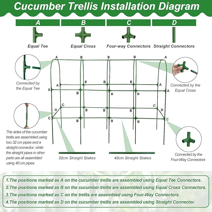 67 x 50 Cucumber Trellis for Raised Bed, U-Shape Metal Large Garden Trellis for Climbing Plants Outdoors with Netting, Garden Tools, Cucumber Arch Trellis for Vegetable Fruit Flower Plant Support