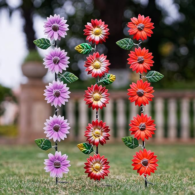 Set of 3 Solar Garden Lights,22.6'' H Flowers Decorative Garden Stakes,Waterproof Metal Spring Yard Art Decor,Solar Stake Lights for Outside,Lawn,Yard,Patio
