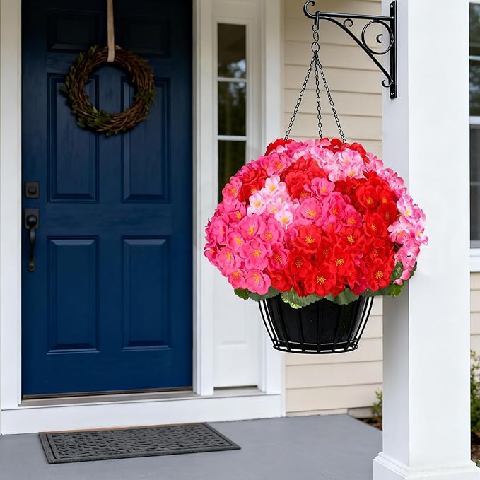 Artificial Geraniums Flowers for Outdoors, 6 Bundles Realistic Silk Fake Geranium, No Fade Faux Plants for Hanging Baskets, Window Boxes, Planters - Porch, Patio, Garden Decor(Mix Colors)