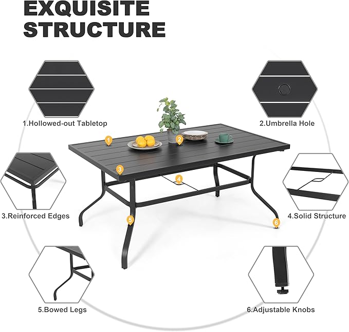 NUU GARDEN 7 Pieces Outdoor Dining Sets, Textilene Swivel Patio Table and Chairs All-Weather Outdoor Furniture Set for Lawn, Backyard, Balcony, Black and Brown