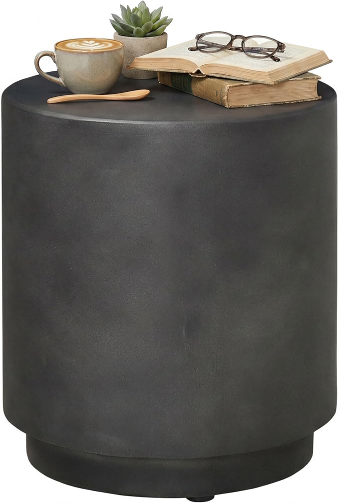 HOMCOM Round Side Table, Lightweight Accent Table with Concrete Finish, End Table with 4 Adjustable Feet for Indoor, Outdoor, Dark Gray