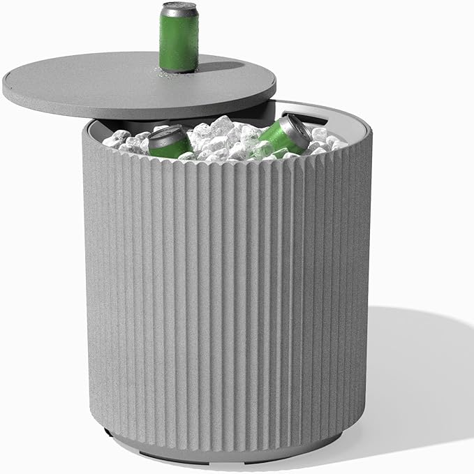 Veradek 21in Outdoor Cooler Side Table, Modern, Stone-Plastic Composite, Gray, Weather Resistant, Made in Canada
