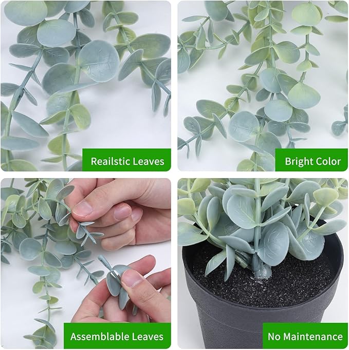 COCOBOO 3pcs Hanging Fake Plants, Artificial Hanging Plants Fake Potted Eucalyptus for Wall Room Home Patio Indoor Outdoor Decor