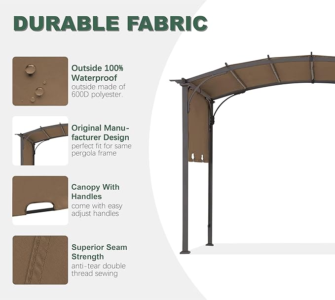 85''x 208'' Universal Doubleton Steel Pergola Replacement Cover for Pergola L-PG080PST, (Brown)