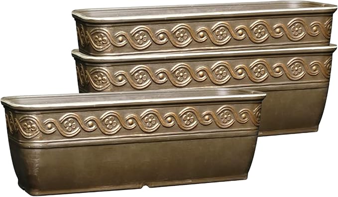 Classic Home and Garden Corinthian Trough Planter, 10", Bronze, Pack of 3