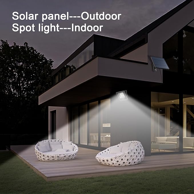 Solar Lights Outdoor Waterproof with 16FT Cord Dusk to Dawn 4400mAh LED Flood Light 6000K Security Lighting for Outside, Flag Pole, Porch, Shed (White 2 Pack)
