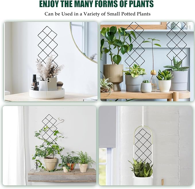 Metal Trellis for Climbing Plants Indoor, 16.36 inch Small Trellis for Potted Plants Geometric Shape Lattice for Ivy Vines Hoya Houseplants Flower 2 Pack