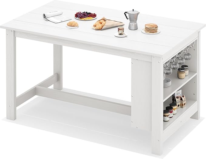 SERWALL Outdoor Bar Table, All Weather HDPE 36" Counter Height Dining Table with Storage and Wine Rack for Patio, Garden, Backyard, Balcony, Poolside, White