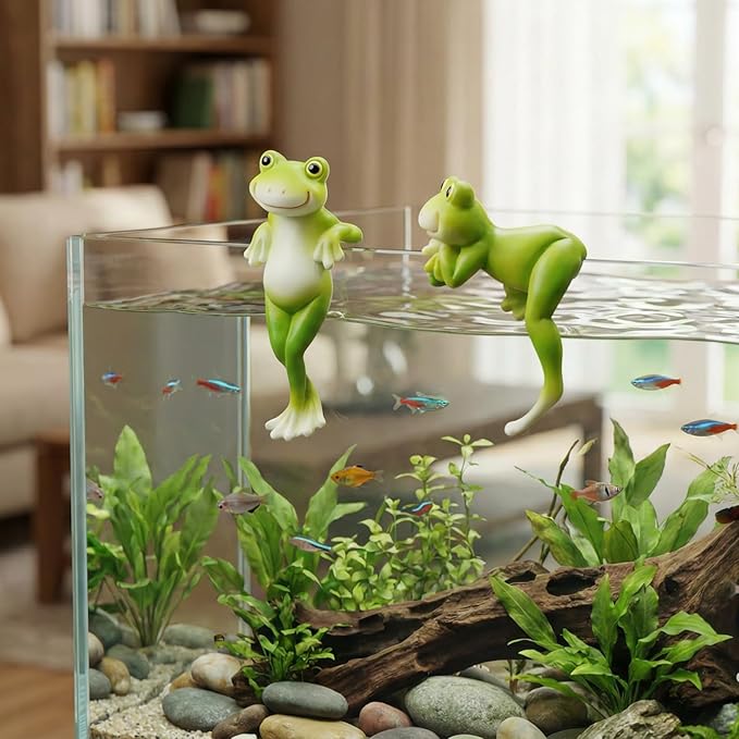 2PCS Frog Figurines Plant Garden Statue Ornament, Funny Plant Decoration for Bonsai Succulents Aquariums Home Pots, Creative Gift for Plant Parents (2 Unique Styles)
