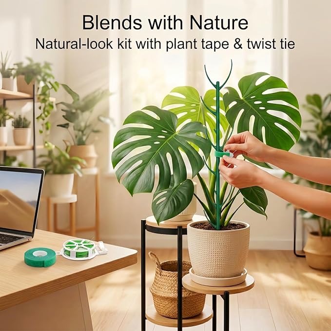 20-Pack Monstera Plant Support Stakes - Stackable Sticks for Indoor Plants up to 46" - Outdoor Garden Poles & Trellis with Tape & Twist Tie for Climbing Vines