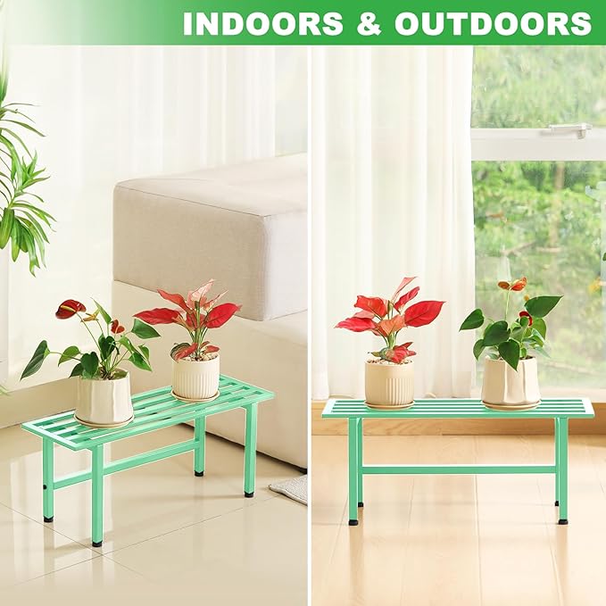 2 Pack Metal Plant Stand Outdoor Plant Shelf Indoor,1 Tier Heavy Duty Plant Stands for Multiple Plants,26" L x 10.12" H x 8.75" W,Mint Green