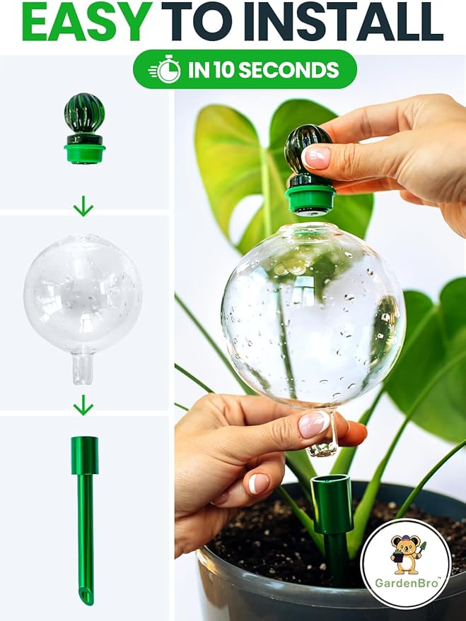 16 Oz Plant Watering Globes for Indoor Plants with Metal Self Watering Planter Insert - Premium XL Glass Hand-Blown Globe - Automatic Plant Waterer Indoor, Gift Idea for Gardeners [1 Globe, Clear]