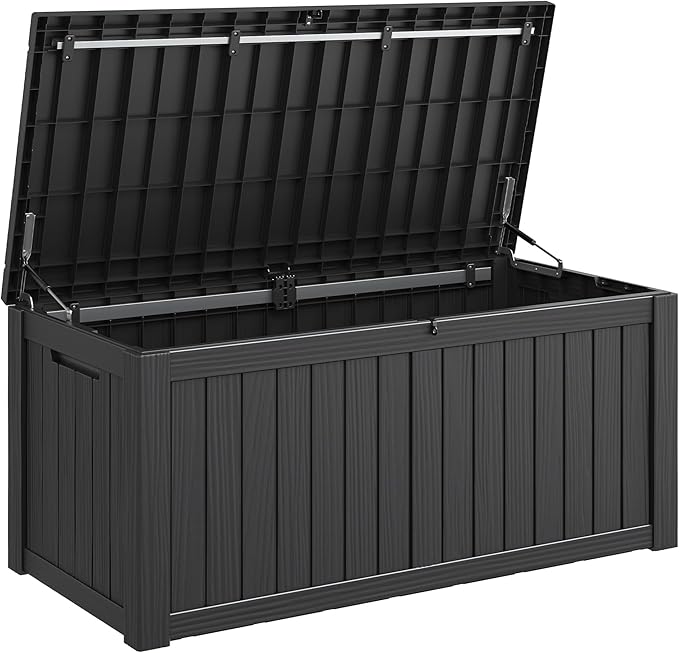 Outdoor Storage Box, Resin Deck Boxes Indoor and outdoor, Waterproof Storage Box Lockable Lid (Black,150 Gallon)