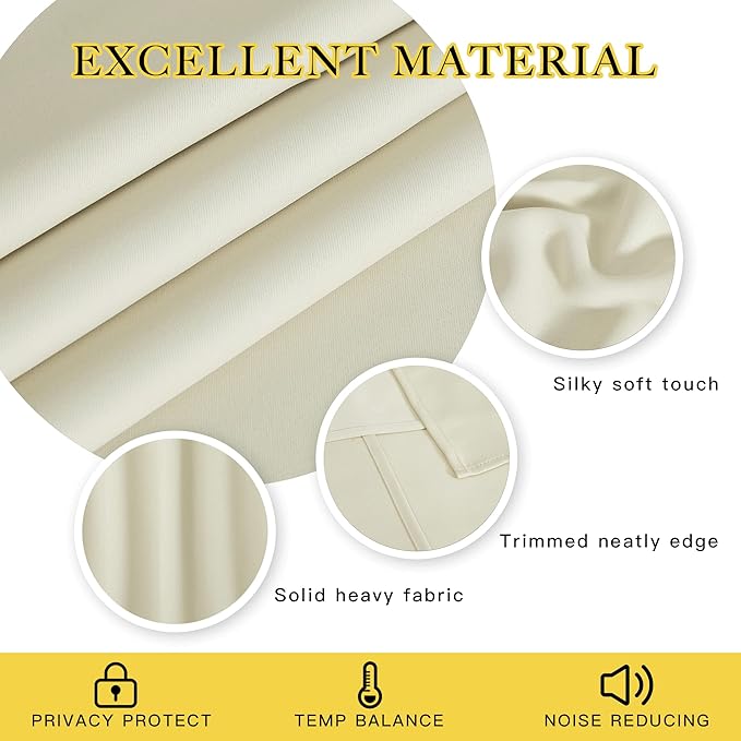 NICETOWN Blackout Kitchen Window Curtain 45 inches Length - Thermal Insulated Solid Grommet Sound & Light Reducing Room Darkening Drape for Bathroom (Beige, 1 Panel, W52 x L45)